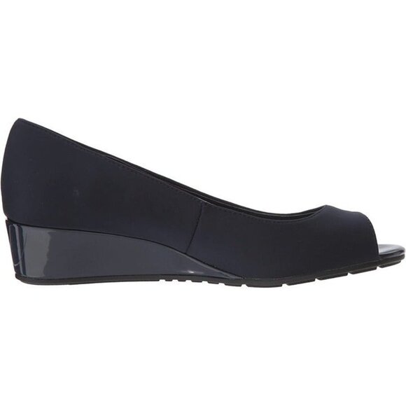 Bandolino® Candra peep-toe pump size 8 Navy Lycra with patent leather wedge NWOB - Picture 5 of 6